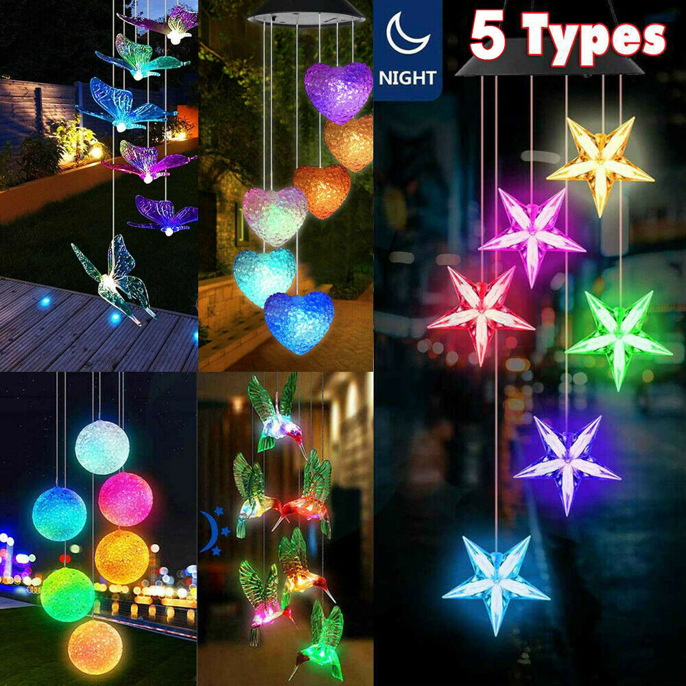 5 Types Solar Wind Chimes Color Changing Hanging Light Crafts Home Hanging Lamp