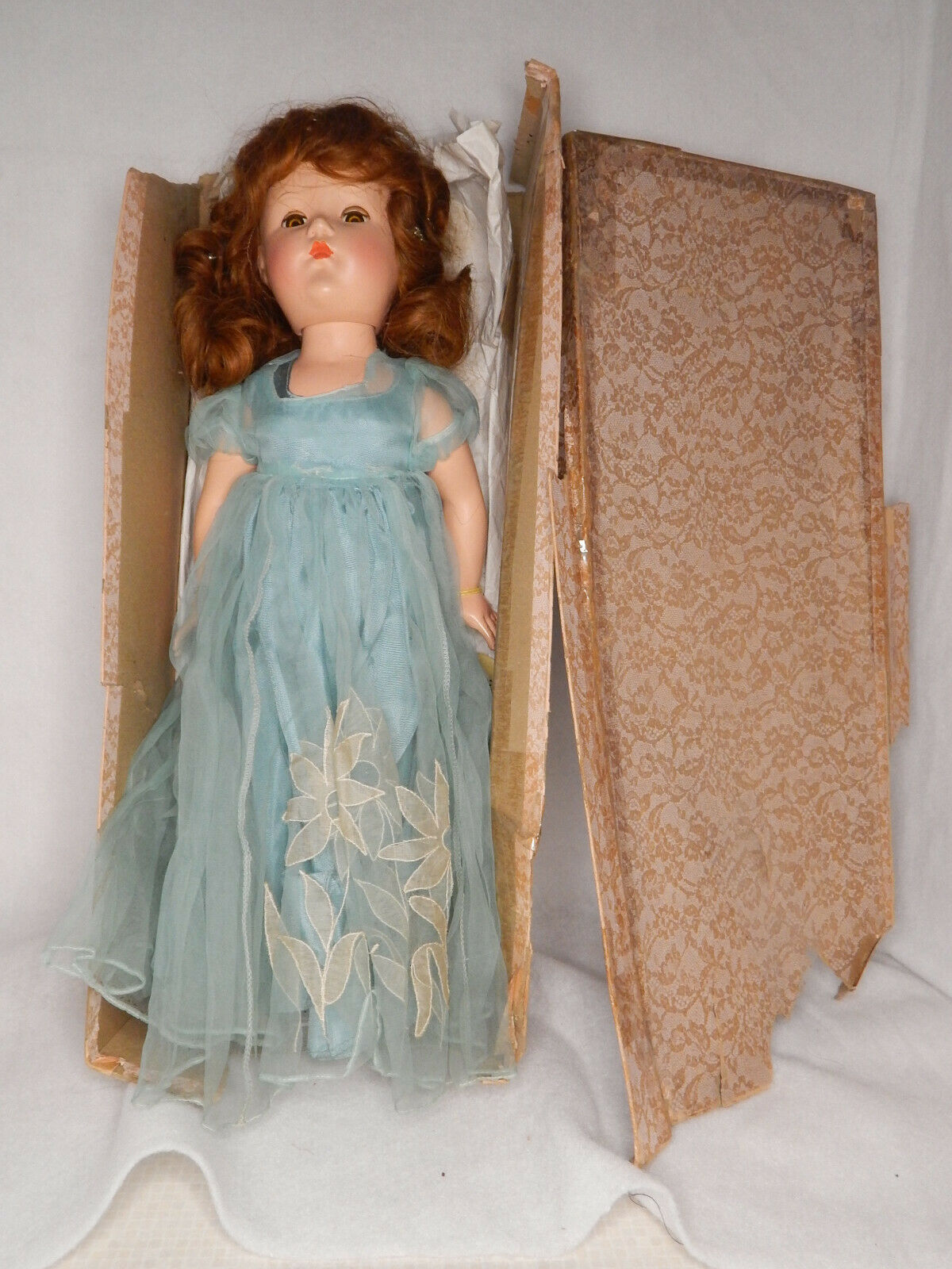1930’s-40’s 18” Composition Little Lady Original W/hang Tag Brown Eyes, Red Hair